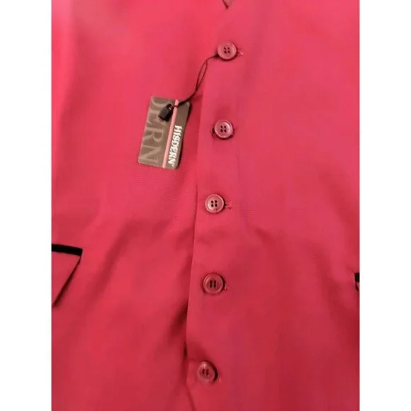Hisdern Vest Waistcoat Men XXXL Dark Red Pockets Back Adjustable Formal V-Neck - Picture 6 of 9